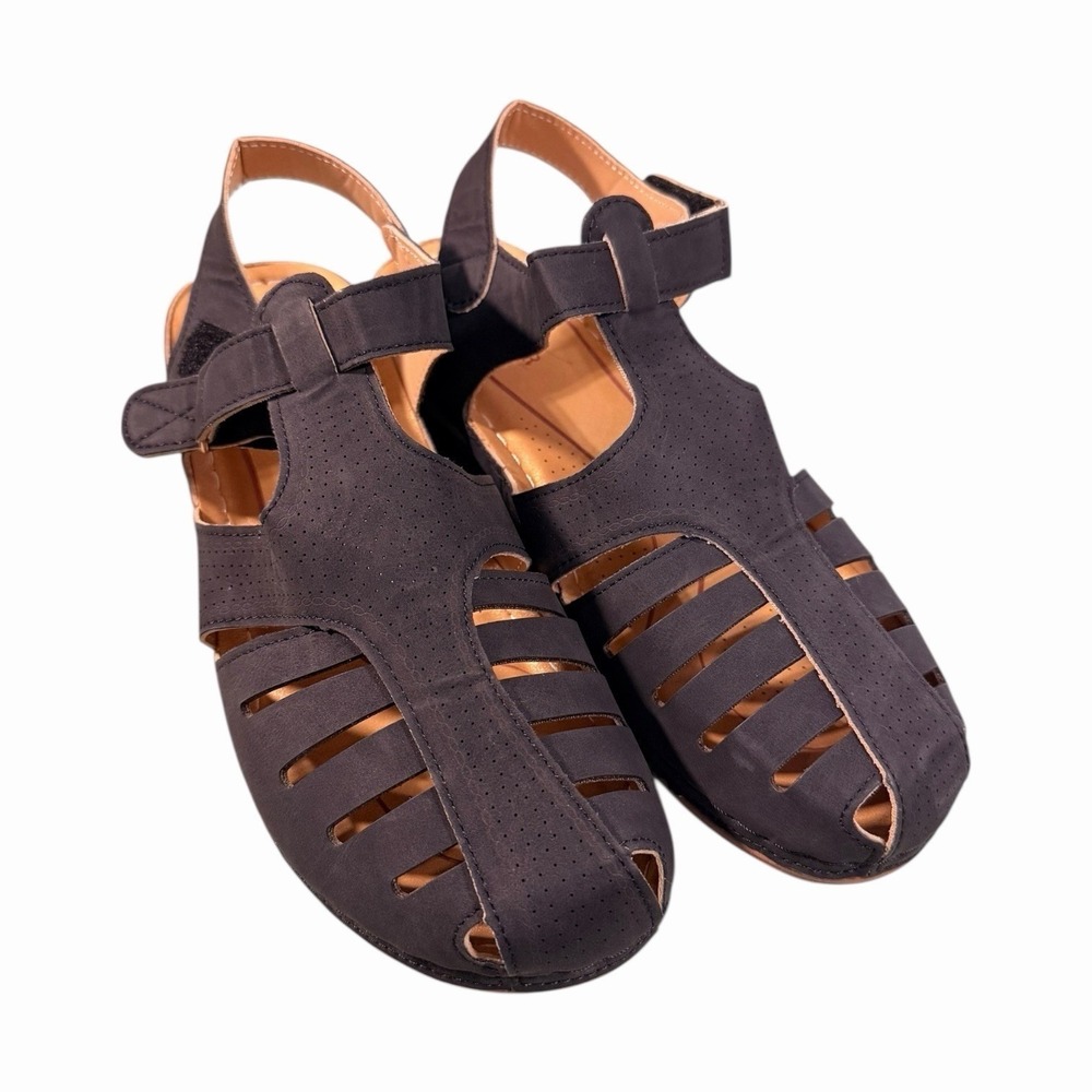 Shibever Women's‎ Size 44 Black/White Slide Wedge Heel Sandals